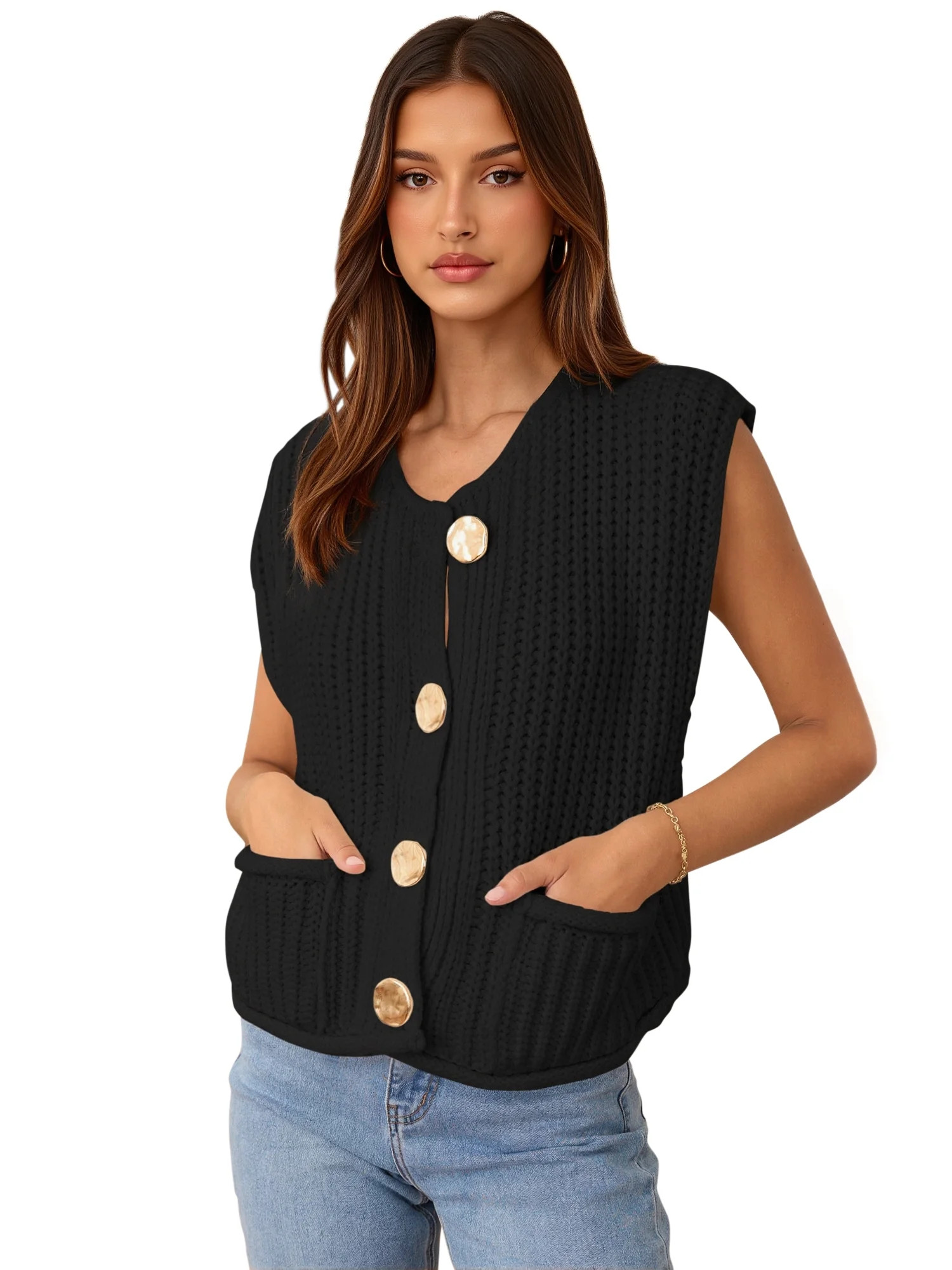 PRETTYGARDEN Women's Sleeveless Button Down Sweater Vest, Sizes S-XXL | Walmart (US)