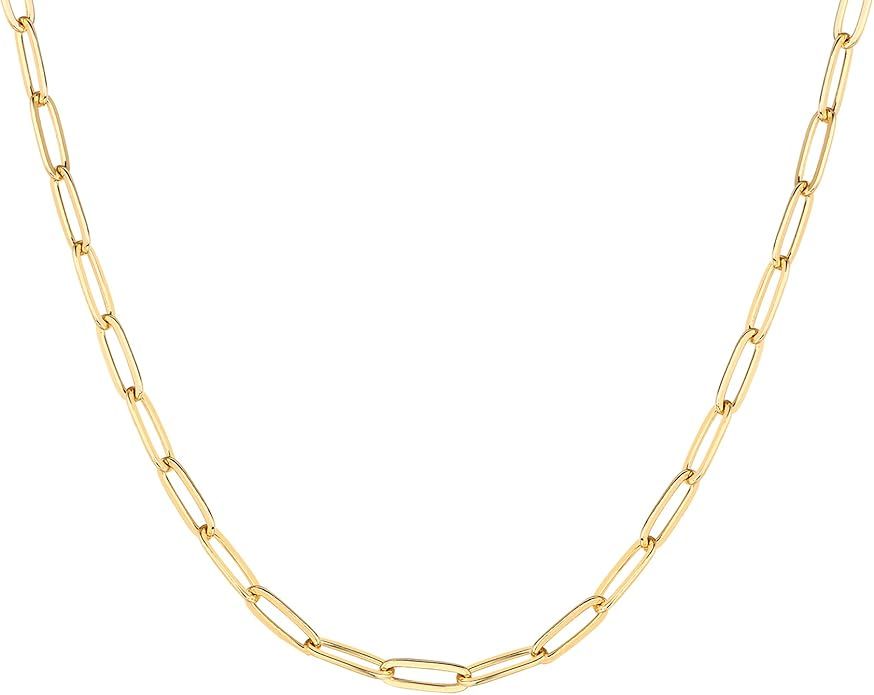 PAVOI 14K Gold Plated Curb Paperclip Box Sphere Bead Snake and Figaro Chain Adjustable Necklace | Amazon (US)