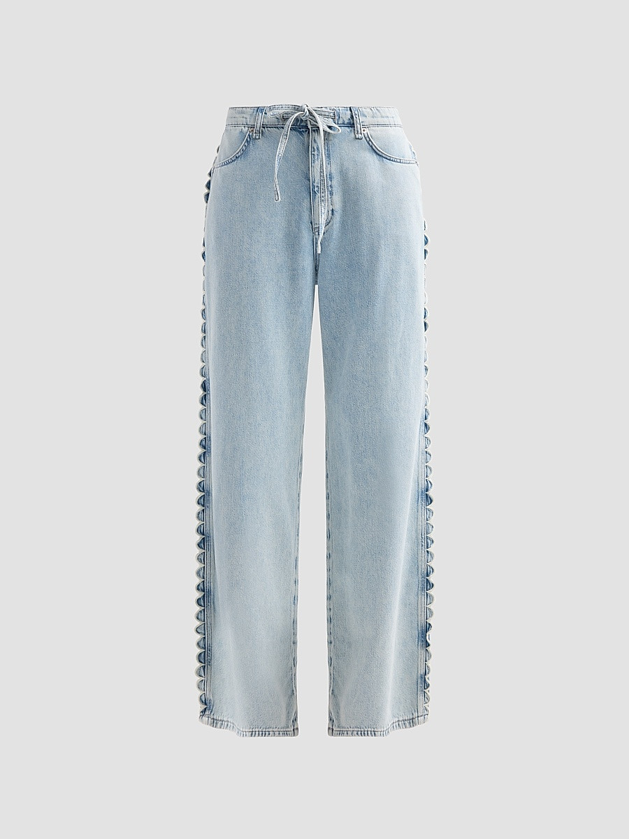 rag & bone Women's Phoebe Featherweight Denim Drawstring Frill Jeans - Aliah Scallop - Size Large | Saks Fifth Avenue