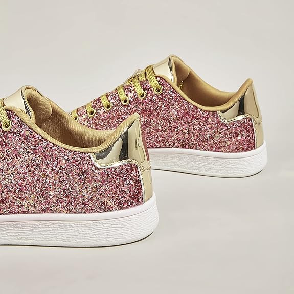 LUCKY STEP Glitter Sneakers Lace up | Fashion Sneakers | Sparkly Shoes for Women | Amazon (US)