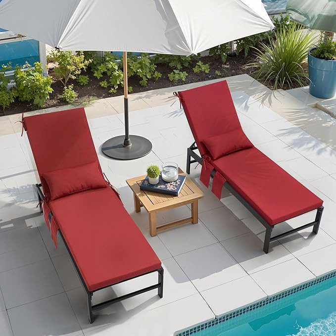 Outdoor Chaise Lounge Cushion Set of 2 with Head Pillow and Side Pockets, Water Repellent & Weath... | Amazon (US)