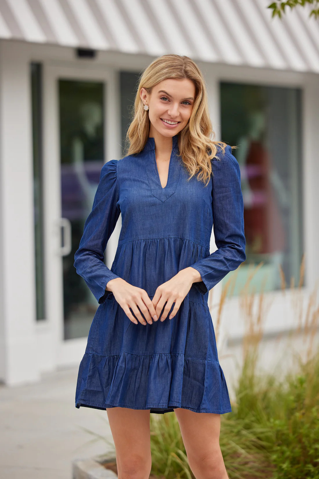 Dark Chambray Long Sleeve Tunic Flare Dress | Sail to Sable