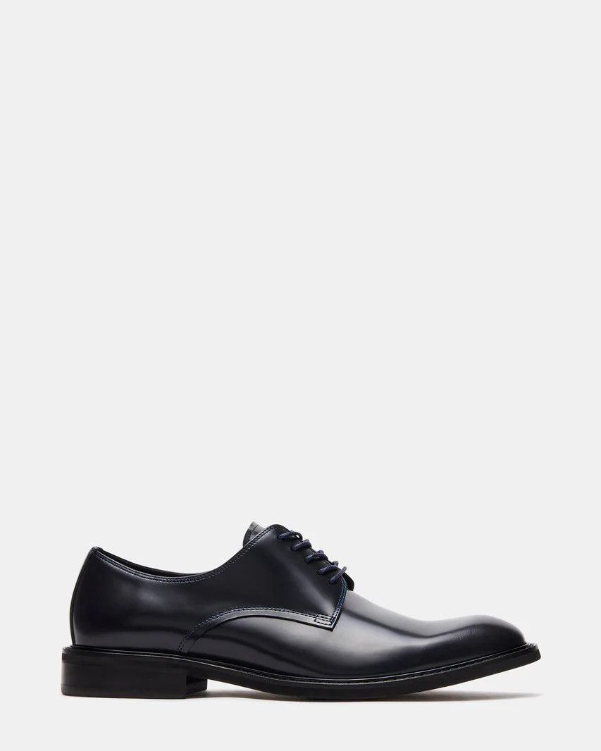 HADAR Navy Box Leather Lace-Up Dress Shoes | Men's Oxfords | Steve Madden (US)