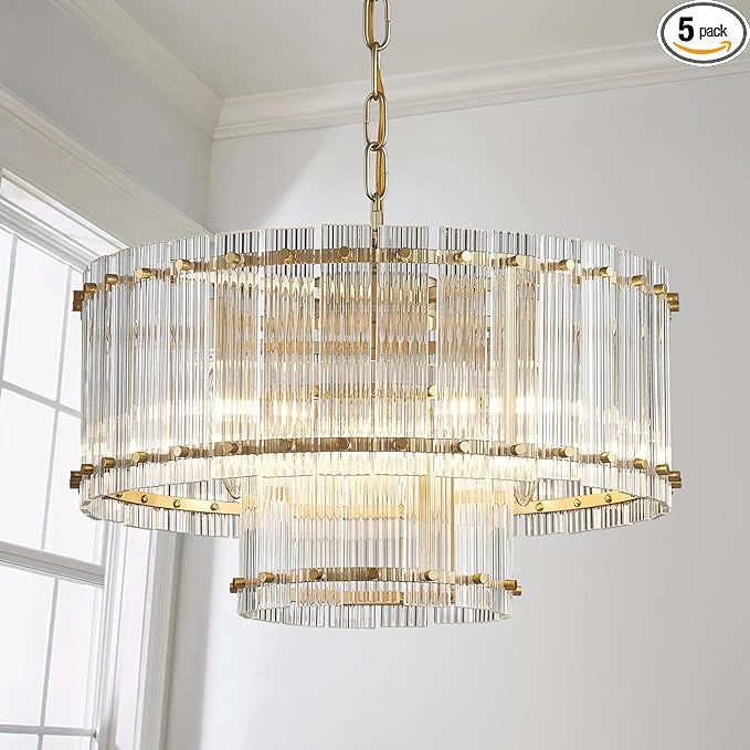 Saint Mossi 21032 Drum Chandelier Light Fixture, Doule Layer Middle Century Modern Design, with 5... | Amazon (US)