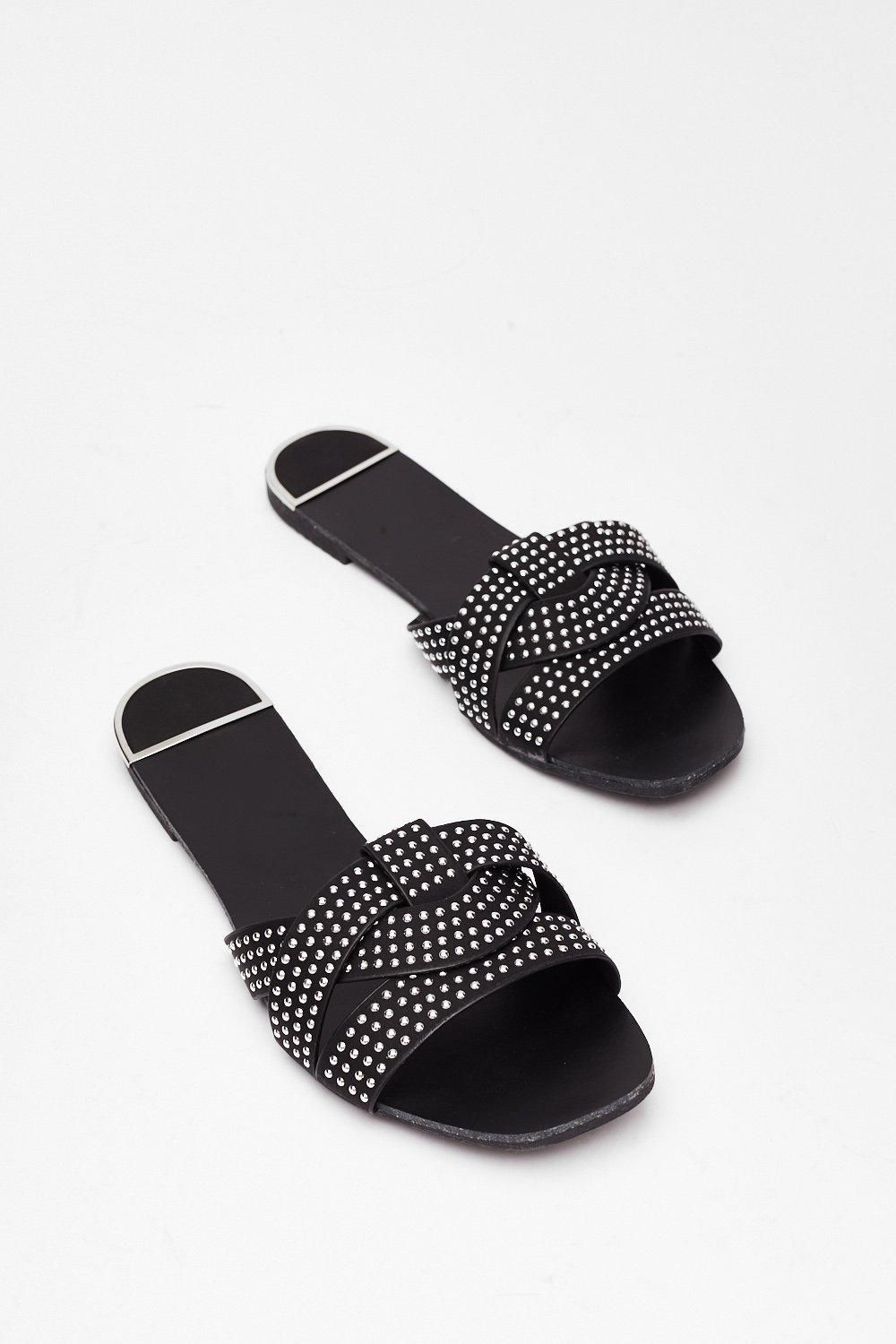 Stud Never Look Back Faux Leather Flat Sandals | NastyGal (US & CA)