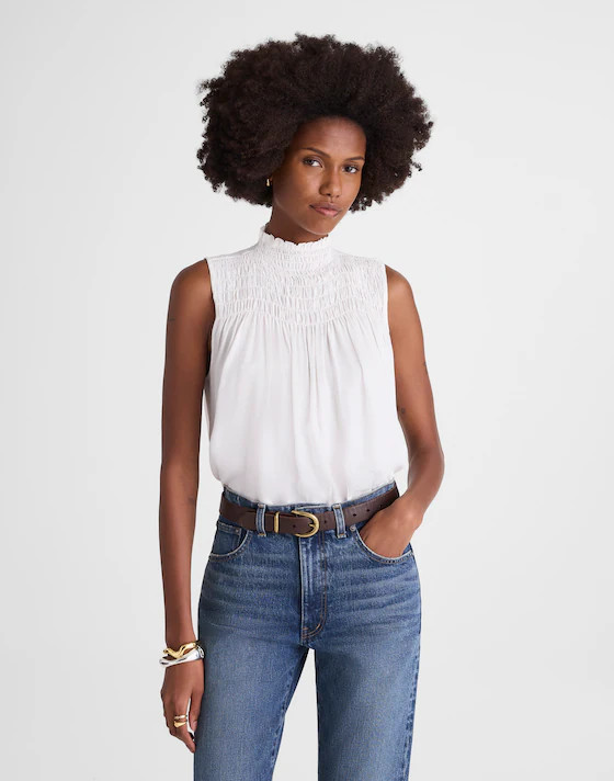 Smocked Mockneck Sleeveless Top | Madewell