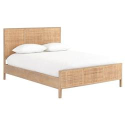 Rhian Coastal Beach Brown Woven Cane Mango Wood Bed | Kathy Kuo Home