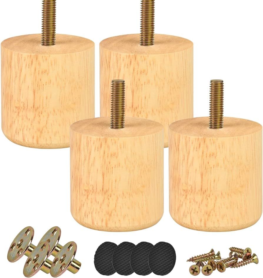 2 inch Solid Wood Furniture Legs, Btowin 4Pcs Modern Round Wooden Bun Feet with Threaded 5/16'' H... | Amazon (US)