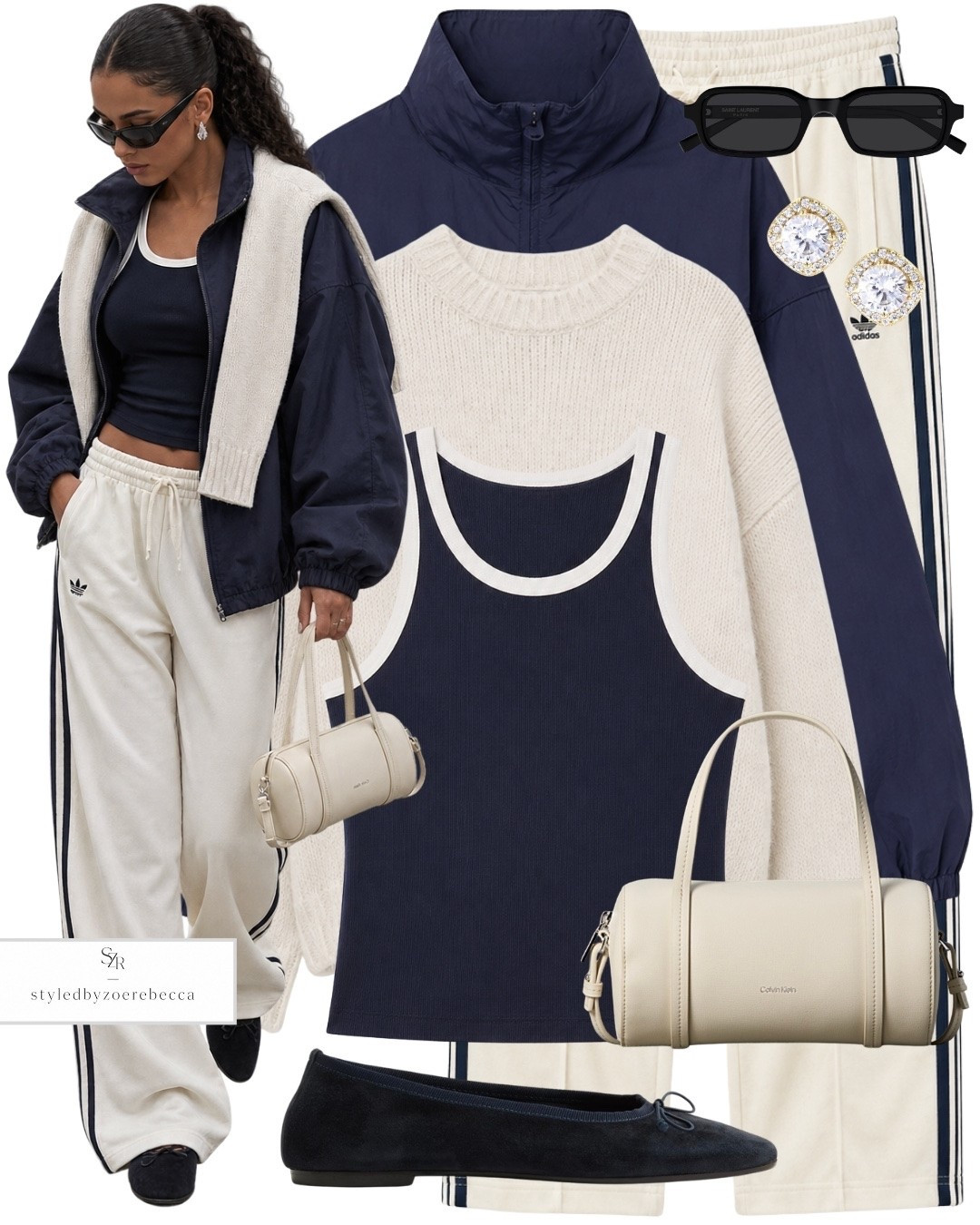 Sporty preppy autumn outfit idea 🤍 Navy and cream layers styled with Adidas track pants, a lightweight jacket, knit jumper and ballet flats for an easy transitional look. Comfy, polished and perfect for cooler everyday outfits.

#AutumnOutfitIdeas #TransitionalOutfits #SportyChic #falloutfits

#LTKuk #LTKautumn #LTKsummer