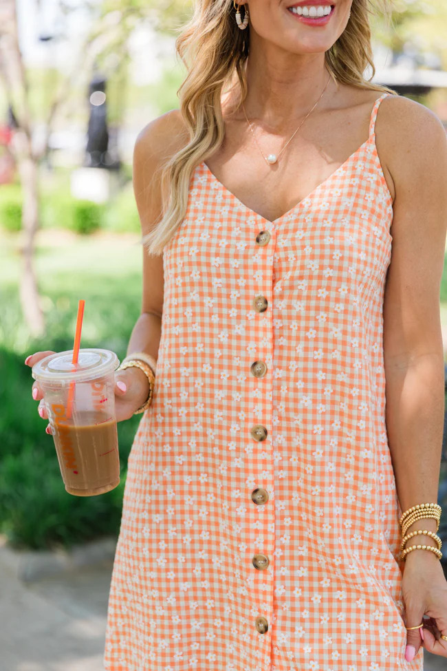 Hold You Dear Orange Checkered Floral Dress Tori X Pink Lily | Pink Lily