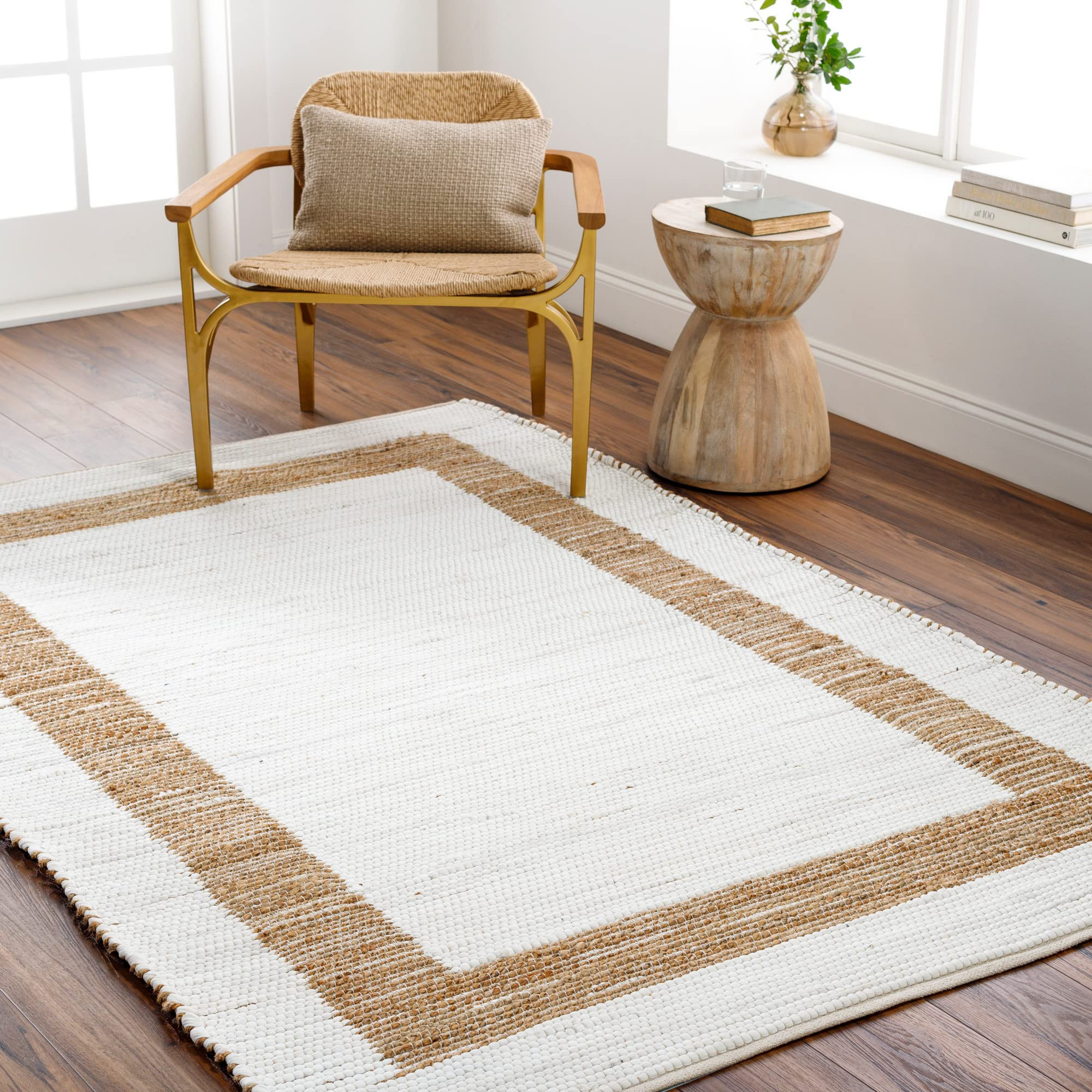 Livabliss Jean Modern Minimalist Area Rug,5' x 7'6", White/Tan | Amazon (US)