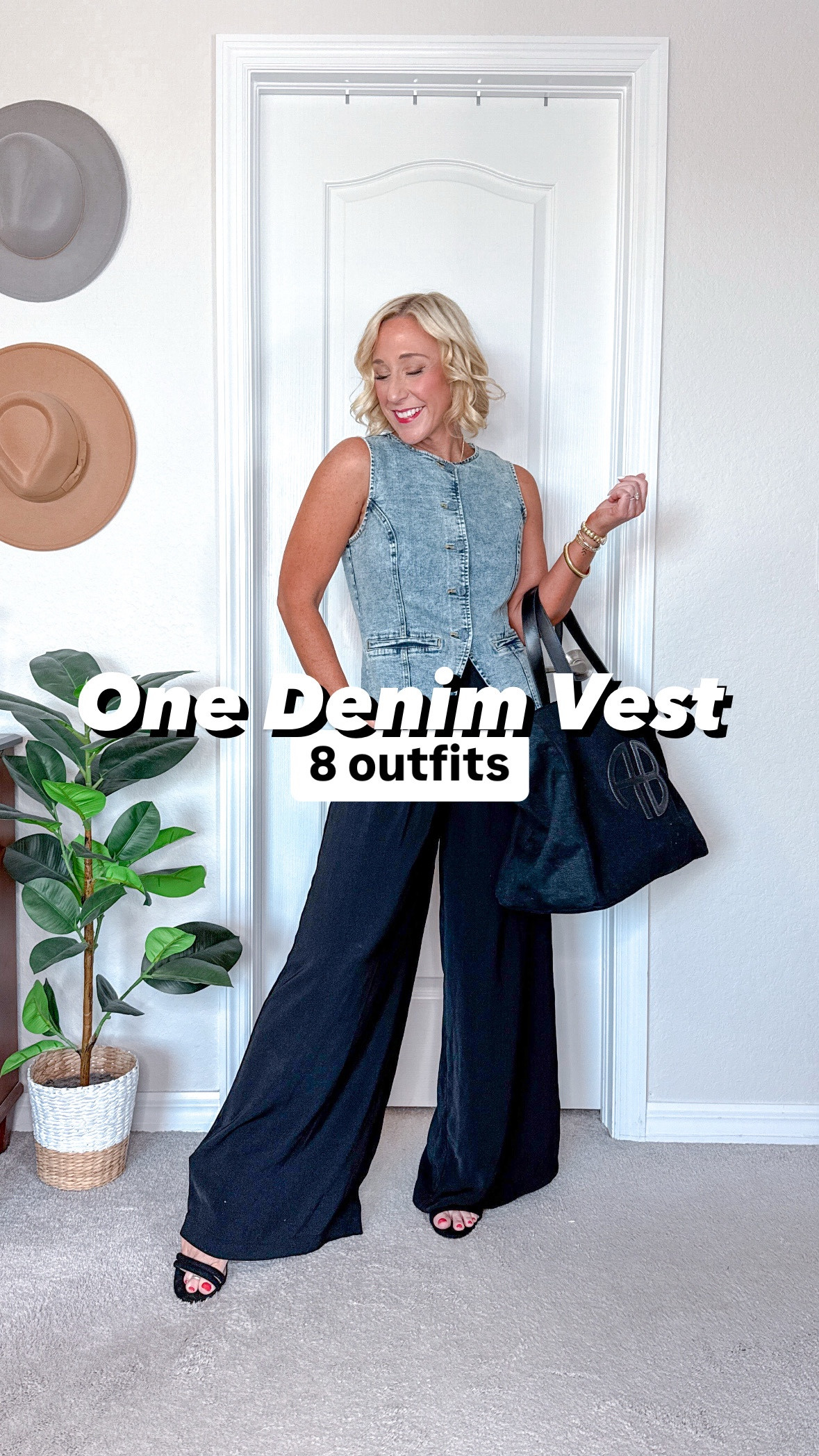 One denim vest - 9 outfits:
• Denim vest - size small. 
1. Red maxi skirt - size small, but needed an xs. 
2. Polka dot skirt - size small, but definitely runs big & needed an xs. 
3. Pink floral mini skirt - size small.
4. White eyelet mini skirt - size small. 
5. Tan linen pants - size small. 
6. Black trousers - size small 
7. Printed pull/on pants - size medium. 
8. Striped soft pants - size small. 
9. White maxi skirt - size medium. Fully lined. 
• outfit from beginning:
• lace top - size small. 
• cami - size small. 
jeans - size 26. 

#LTKOver40 #LTKFindsUnder50 #LTKSeasonal