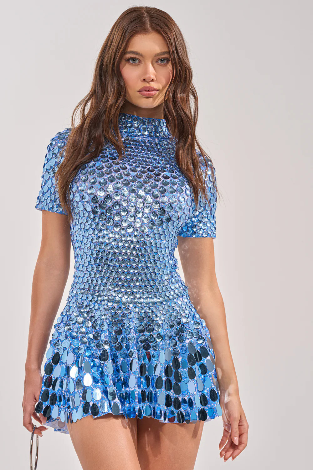 AKIRA Far From Basic Sequin Mini Dress In Blue | Size XS | AKIRA