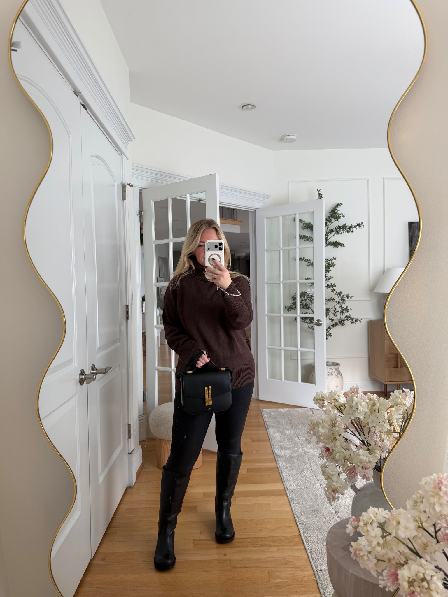 Monochromatic chocolate brown and black outfit! This turtleneck is so nice and not itchy at all. 

Nye outfit, Amazon fashion, boots, Steve Madden, leggings, fleece leggings, turtleneck, DeMellier bag, bag, leggings, outfit, winter outfit, Amazon finds, 

#LTKgrwm #LTKdayinmylife #LTKootd