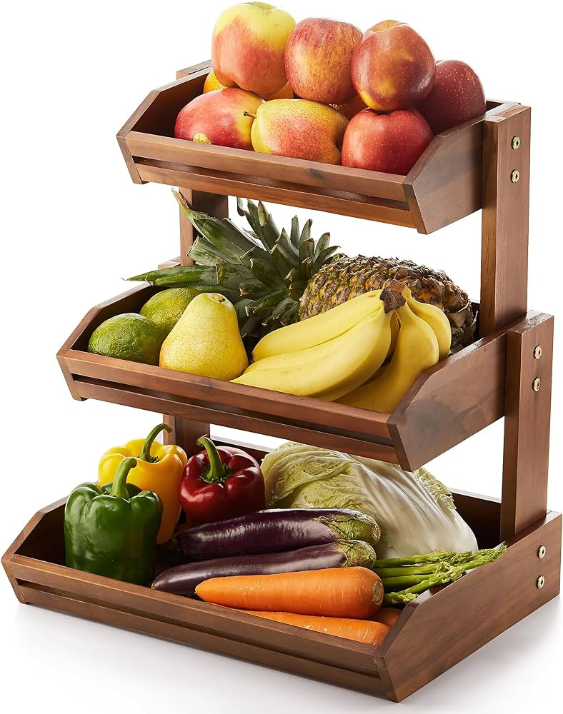 HOLANA Acacia Tier Fruit Basket for Counter – Wooden Fruit Bowl for Kitchen Counter Organizer, ... | Amazon (CA)