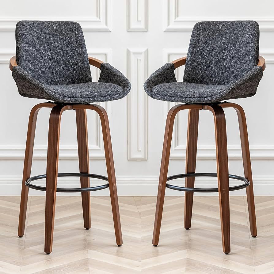 LUNLING 25.6" Bar Height Barstools Set of 2 Mid Century Modern Retro Bar Chairs Charcoal Grey Lin... | Amazon (US)