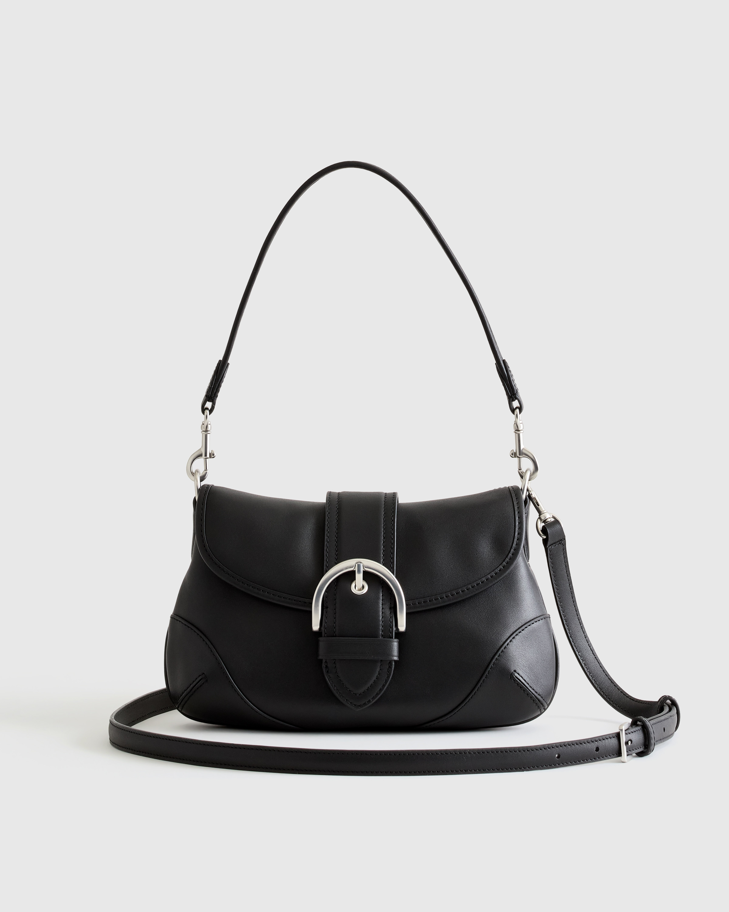 Quince | Women's Italian Leather Buckle Detail Shoulder Bag in Black | Quince