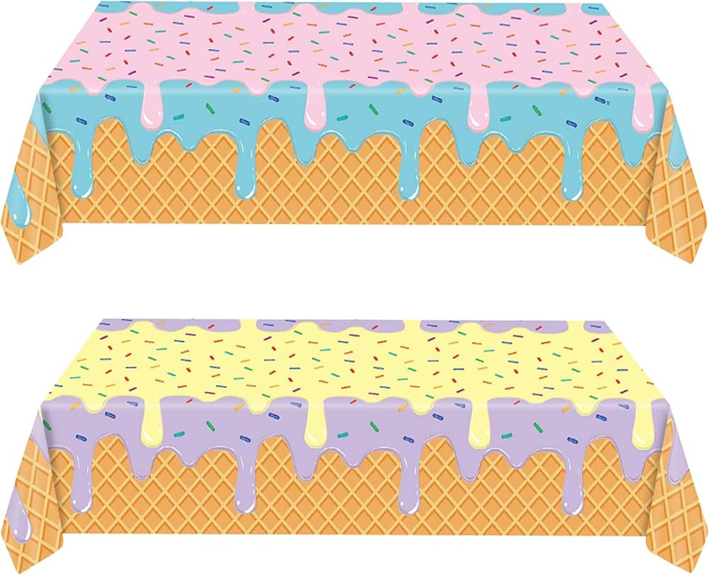 2 PCS Ice Cream Tablecloth for Spring Summer Party Decorations,Disposable Plastic Tablecloth,Tabl... | Amazon (US)