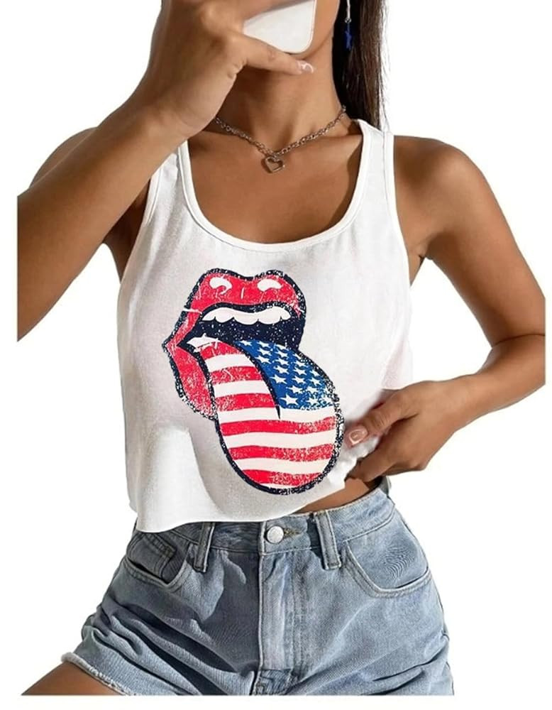 Women's Sexy American Flag Crop Tank 4th of July Patriotic Sleeveless Tee Tops | Amazon (US)