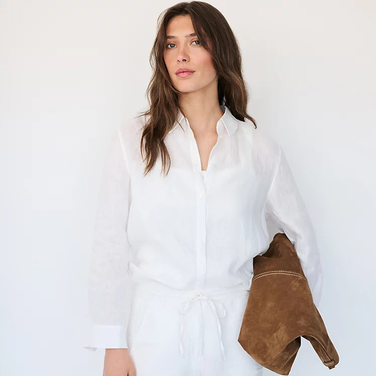 The White Company Linen Oversized Shirt, White, Size: 14 | The White Company UK & ROW