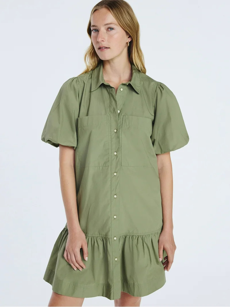 Free Assembly Women’s and Women's Plus Cotton Ruffle Mini Dress with Puff Sleeves, Sizes XS-4X | Walmart (US)