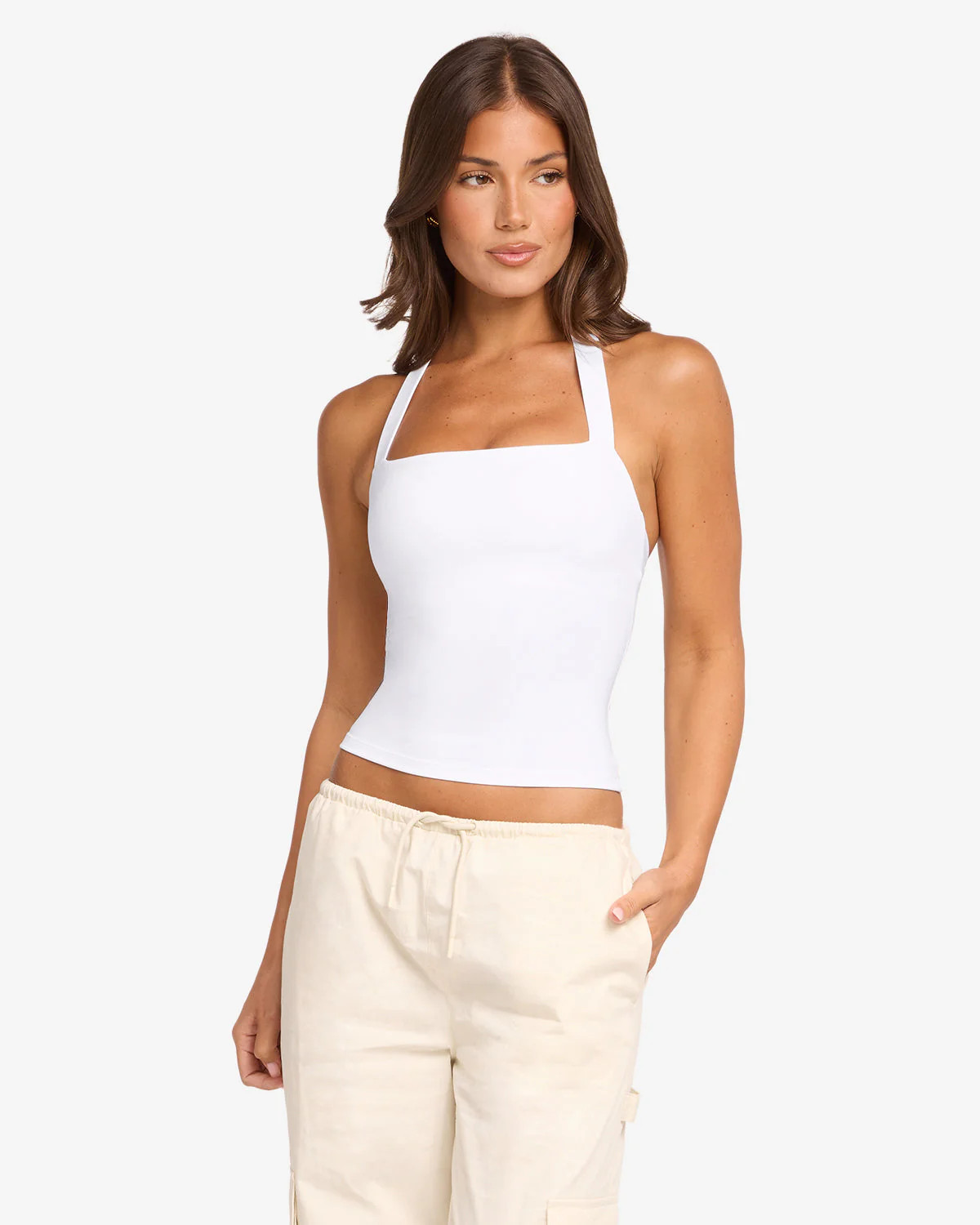 Serenity Halle Halter Tank | White | Crop Shop Boutique US