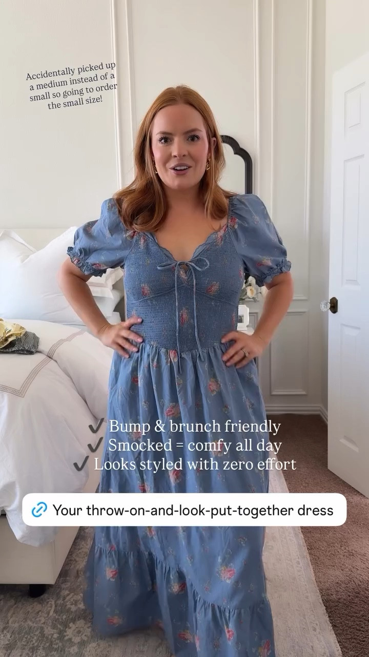 This is my throw-on-and-look-put-together dress 🙌
The smocked top is SO comfortable (hello busy mom life), and the length makes it feel elevated without trying too hard. Perfect for church, brunch, baby showers, or just wanting to feel cute on a Saturday.

✔ Under $50
✔ Bump-friendly
✔ Easy to dress up or down

Runs true to size — I accidentally got a medium and it was too big

#LTKmomlife #LTKSpringSale #LTKgrwm