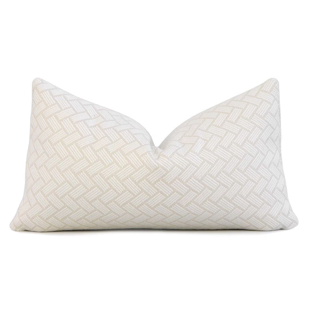 Ivory White Heavyweight Textured Designer Lumbar Throw Pillow Cover for Neutral Home Decor, Thiba... | Etsy (US)