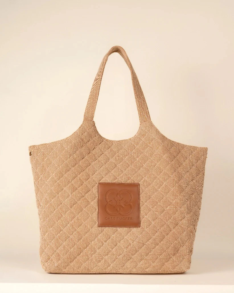 Maxi Quilted Denim Tote Bag Tan | Care Tucker