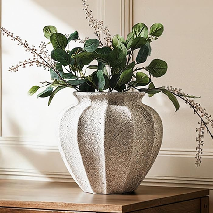 LE TAUCI 11.3" Ceramic Vase, Artisan Large White Ceramic Vase for Modern Farmhouse Home Decor, Su... | Amazon (US)