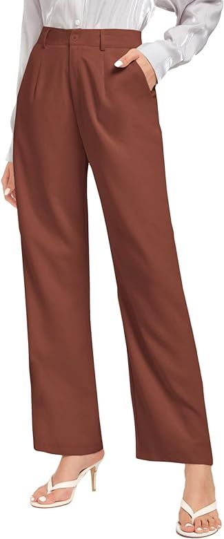 SweatyRocks Women's Elegant High Waist Solid Long Pants Office Trousers | Amazon (US)
