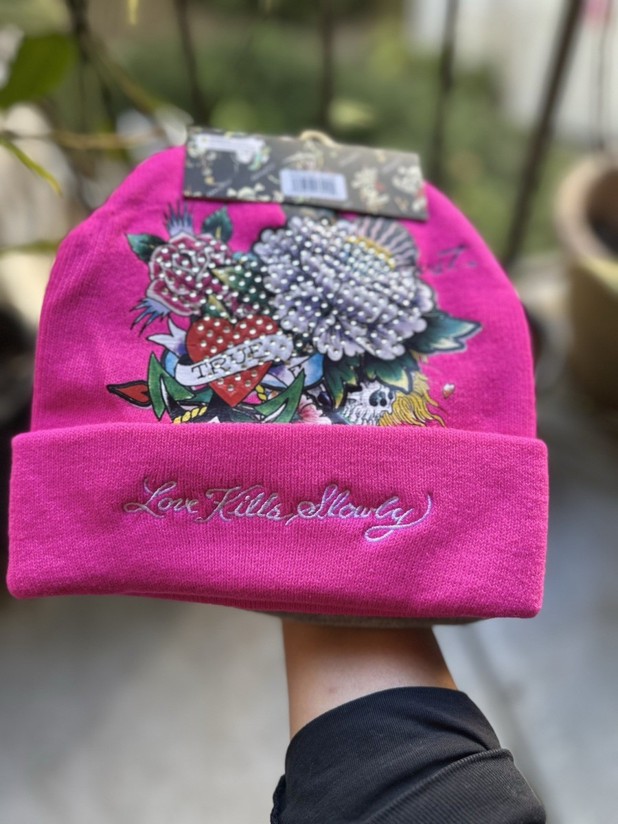 NWT Ed Hardy 2 Pack Beanie Hats Tiger & Love Kills Slowly Pink Gray Tattoo | eBay | eBay US