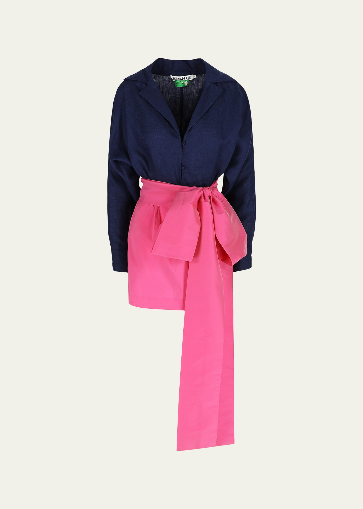 BERNADETTE Claire Colorblock Bow Mini Linen Dress | Bergdorf Goodman