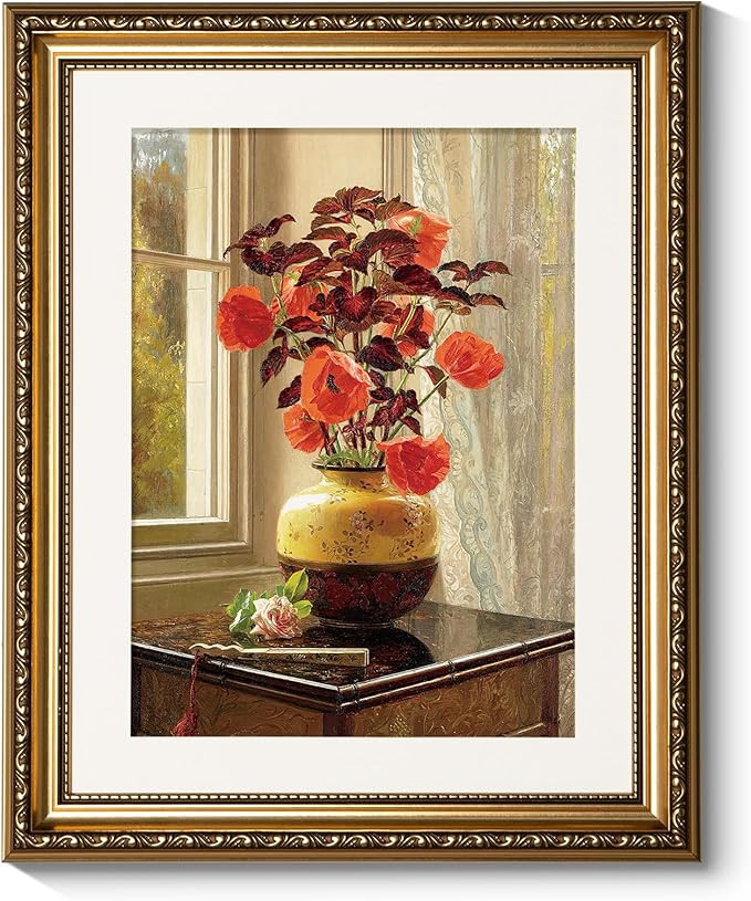 ARPEOTCY Vintage Gold Framed Wall Art Decor, Living Room Bedroom Floral Oriental Poppy Coleus Pic... | Amazon (US)