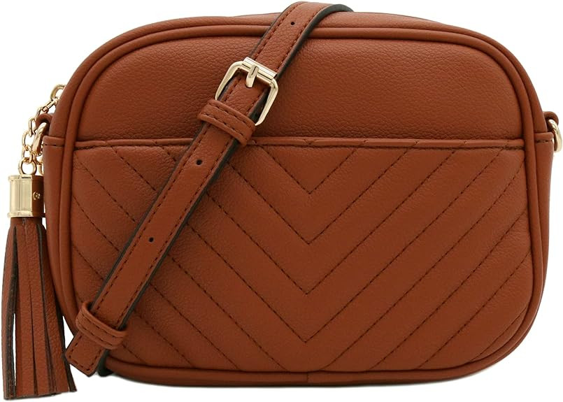 FashionPuzzle Chevron Quilted Crossbody Camera Bag with Chain Strap and Tassel | Amazon (US)