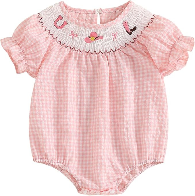 FIOMVA Toddler Baby Girl Clothes Summer Smocked Bubble Romper Embroidery Onesie Short Sleeve Body... | Amazon (US)