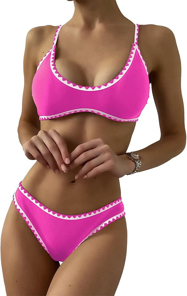 ZAFUL Women's Tie Back Padded High Cut Bralette Bikini Set Two Piece Swimsuit | Amazon (US)