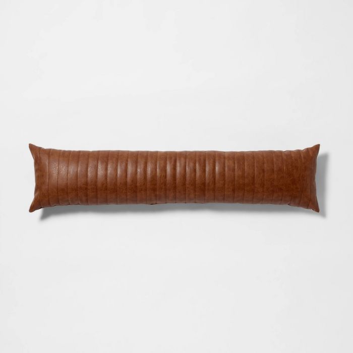 Lumbar Channel Stitch Faux Leather Decorative Pillow Brown - Project 62™ + Nate Berkus™ | Target