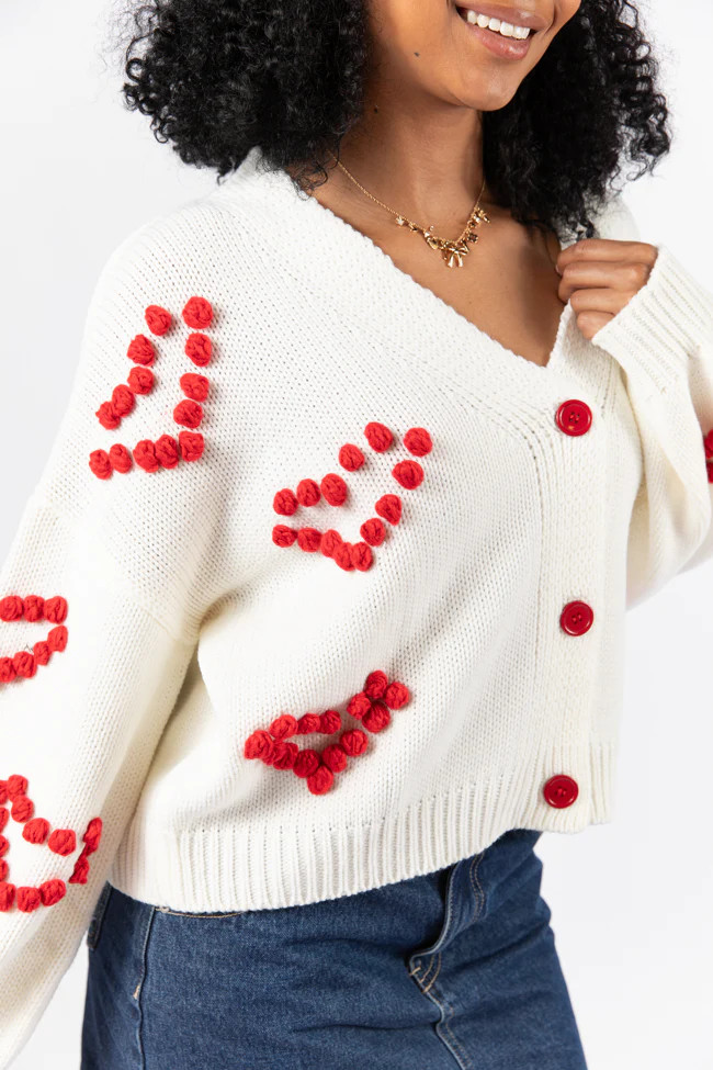 Better Together Ivory Heart Embroidered Cardigan FINAL SALE | Pink Lily