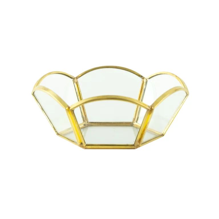 Brass and Glass Gold 4.4" Tabletop Trinket Tray with Decorative Petals | Walmart (US)