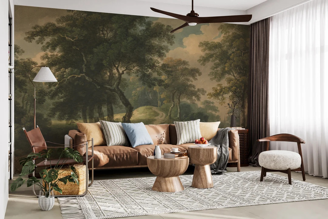 Rural Vintage Landscape, Scenic Wallpaper, Oil Painting Wallpaper, Peel and Stick Vintage Wall Mu... | Etsy (US)