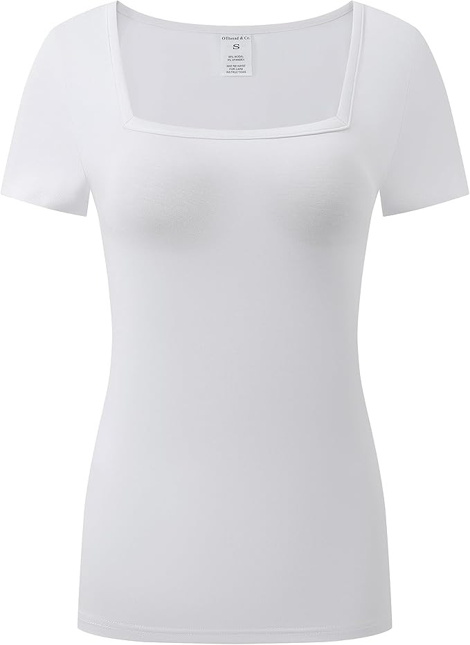 OThread & Co. Women's Short Sleeve T-Shirt Comfy Square Neck Shirts Basic Stretch Layer | Amazon (US)