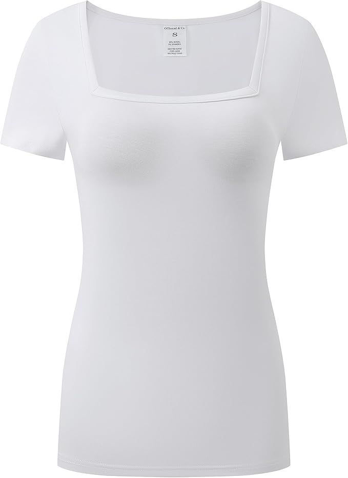 OThread & Co. Women's Short Sleeve T-Shirt Comfy Square Neck Shirts Basic Stretch Layer | Amazon (US)
