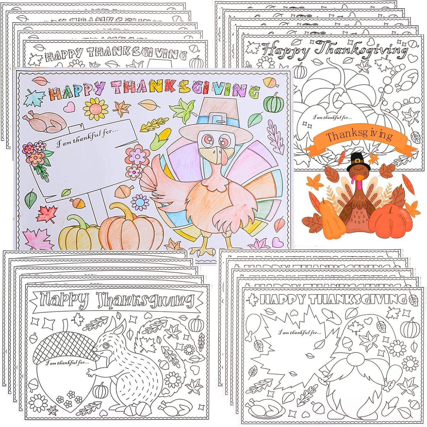 【New】 Thanksgiving Placemat for Kid, Table mat Coloring Activity Paper Crafts to Write Thankf... | Amazon (US)