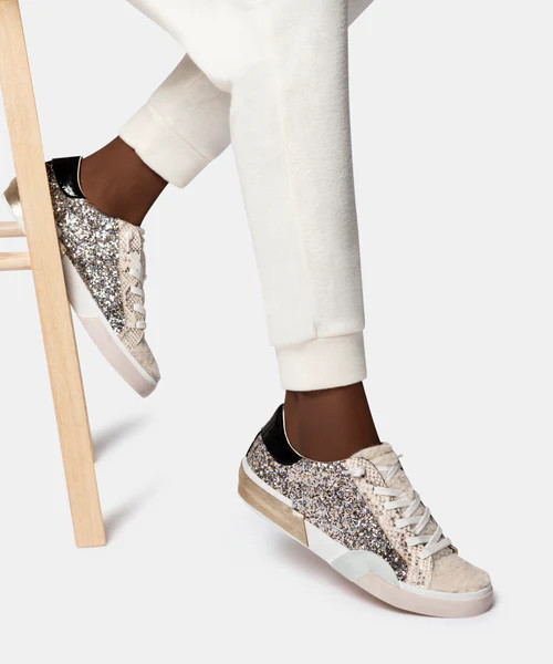 ZINA PLUSH SNEAKERS IN SILVER MULTI GLITTER | DolceVita.com