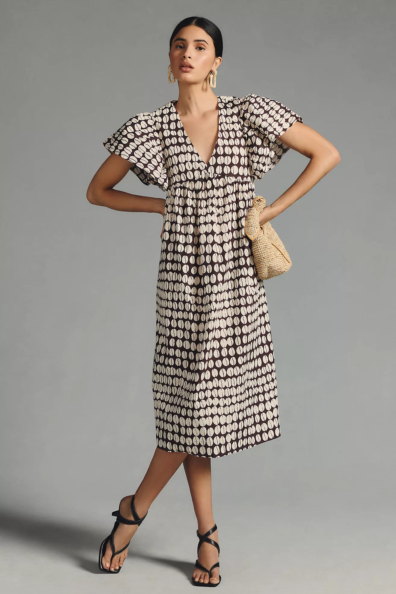 Maeve Printed Flutter-Sleeve Babydoll Dress | Anthropologie (US)