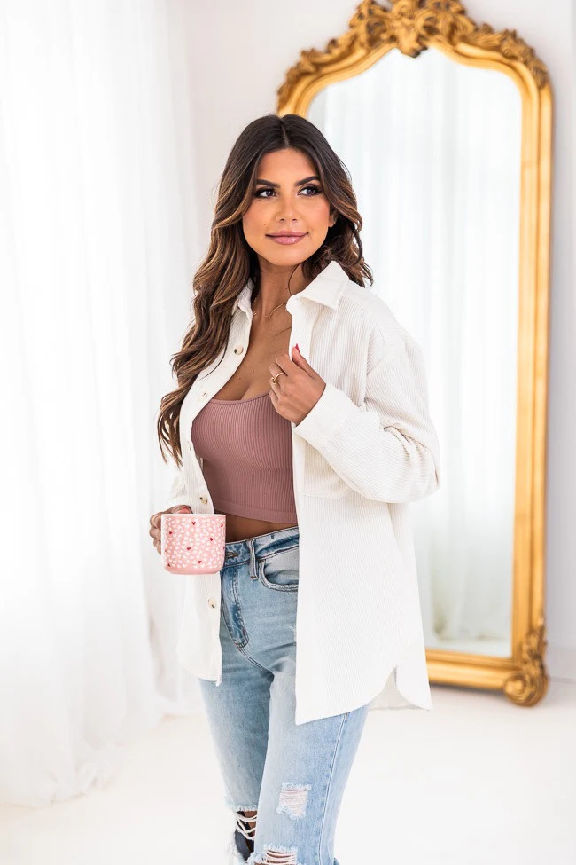 Heartfelt Story Cream Button Up Corduroy Shacket | Pink Lily