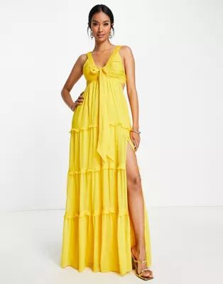 ASOS DESIGN floral tiered maxi dress in yellow | ASOS (Global)