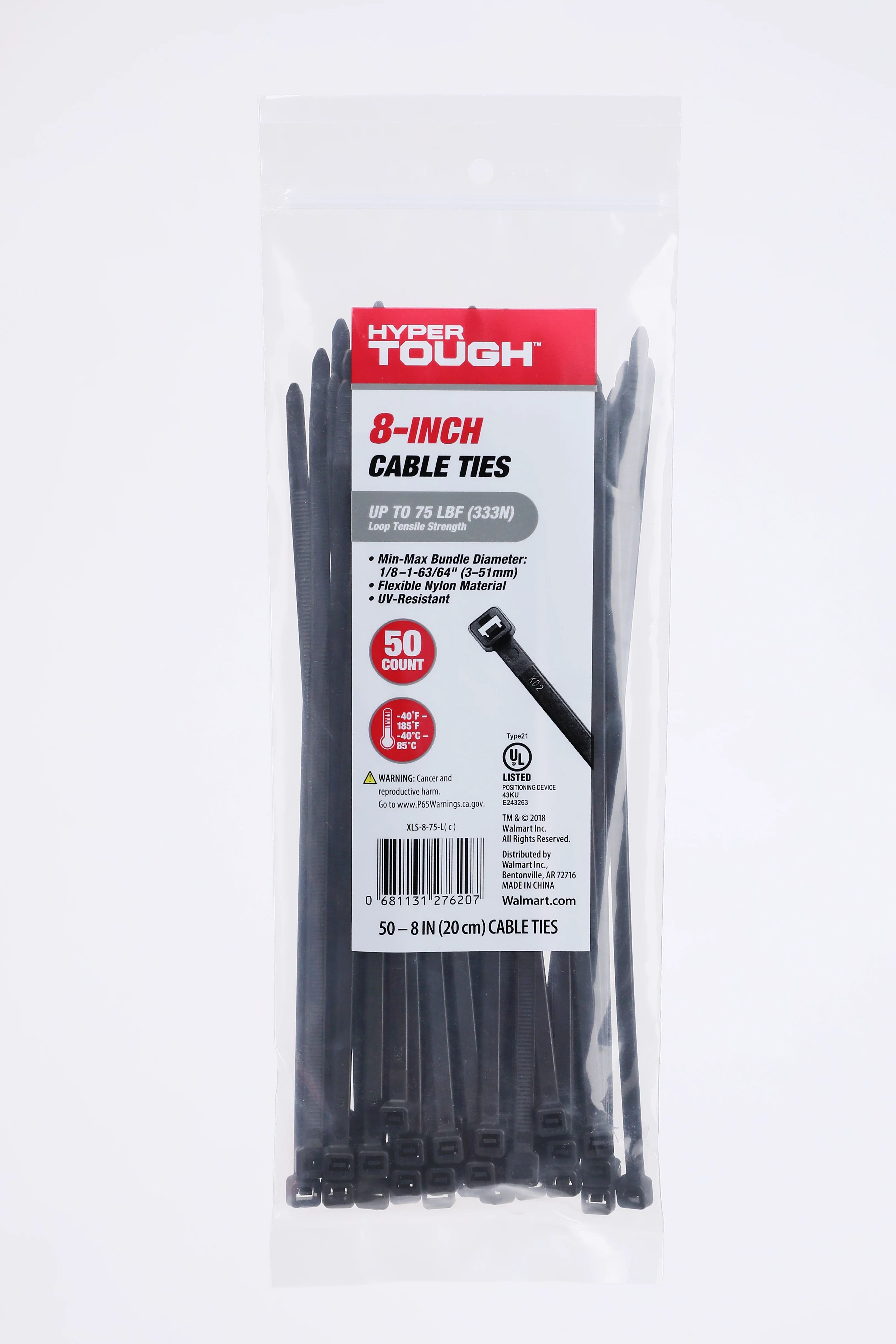 Hyper Tough 8 inch 75lb Cable Ties UV Resistant Black 50 Count | Walmart (US)