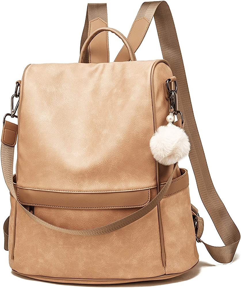 Women Backpack Purse PU Leather Anti-theft Casual Shoulder Bag Fashion Ladies Satchel Bags(Beige ... | Amazon (US)